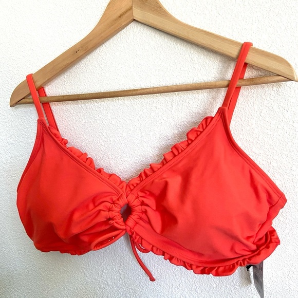 Shade & Shore tie front ruffle bralette bikini swimwear top - Picture 3 of 7